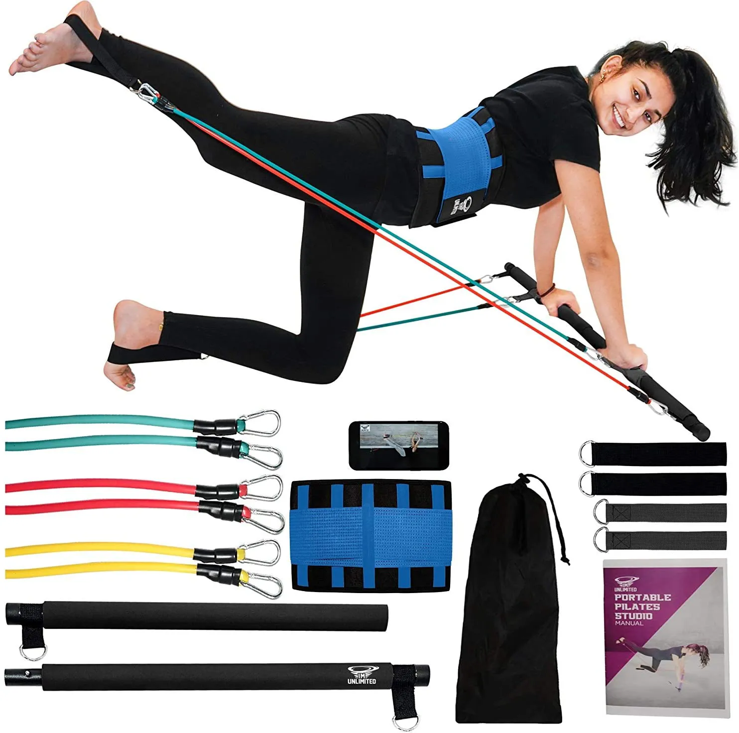 IM UNLIMITED Pilates Bar Kit with Resistance Bands and Workout Video Portable, Exercise Equipment, Home Gym Strength Full Body Fitness Stick,Squat Yoga Muscle Toning Bar
