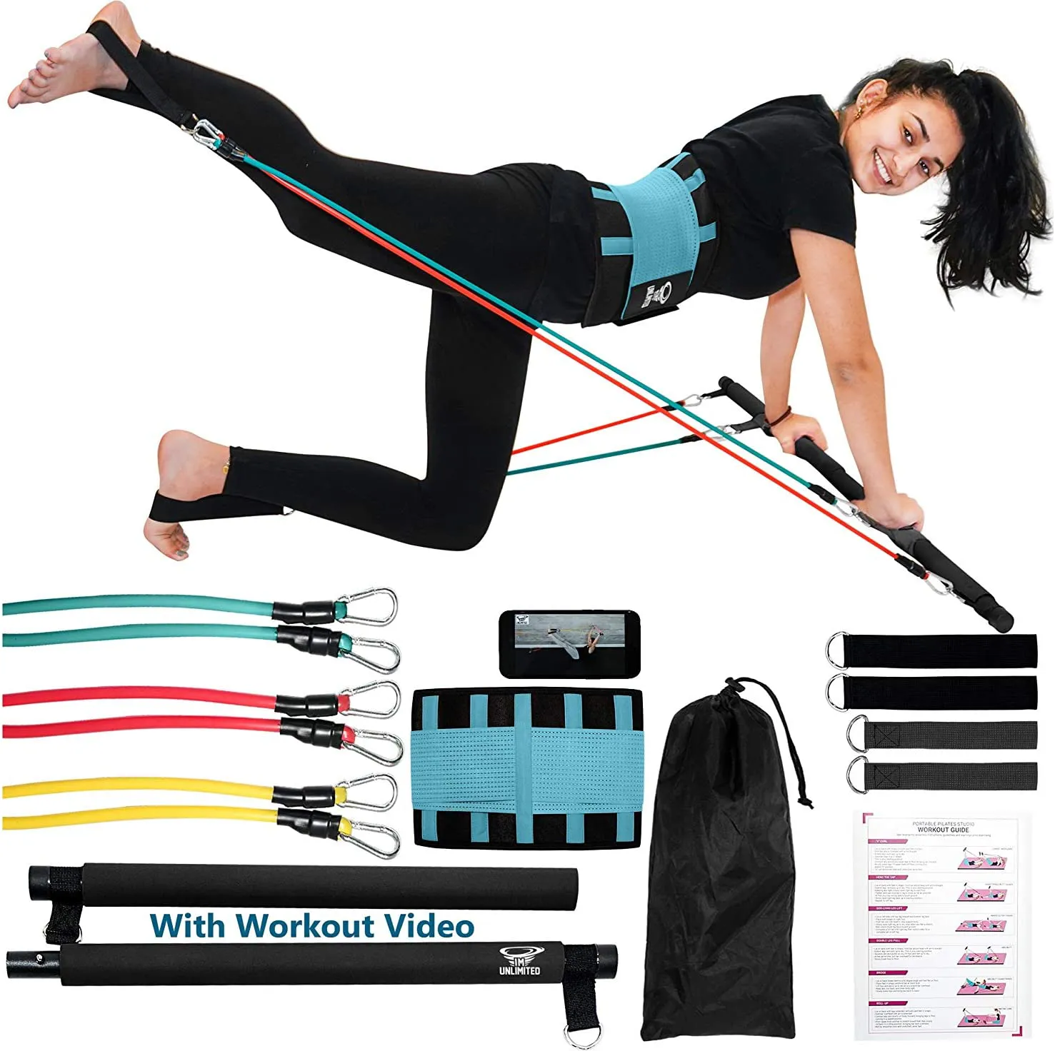 IM UNLIMITED Pilates Bar Kit with Resistance Bands and Workout Video Portable, Exercise Equipment, Home Gym Strength Full Body Fitness Stick,Squat Yoga Muscle Toning Bar