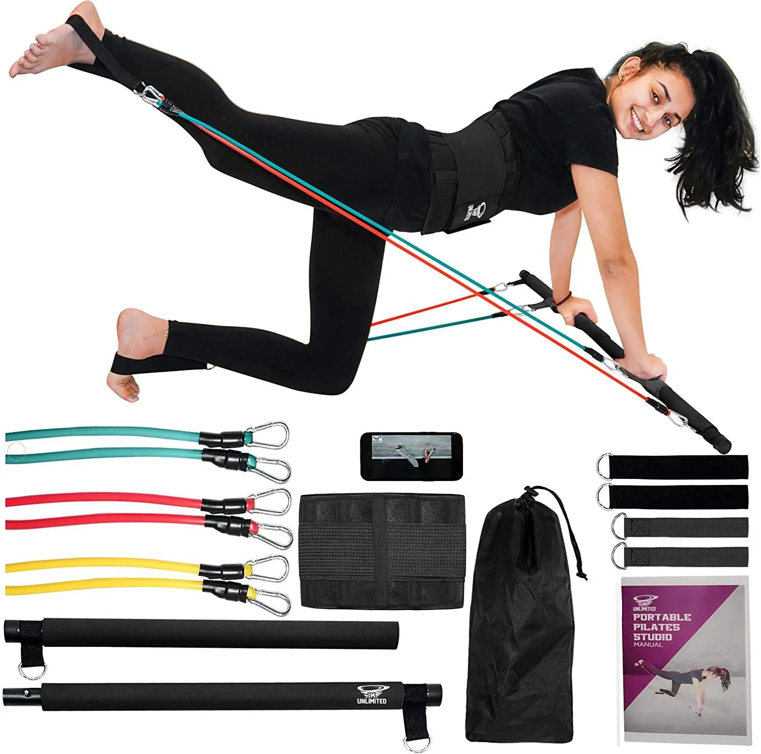 IM UNLIMITED Pilates Bar Kit with Resistance Bands and Workout Video Portable, Exercise Equipment, Home Gym Strength Full Body Fitness Stick,Squat Yoga Muscle Toning Bar