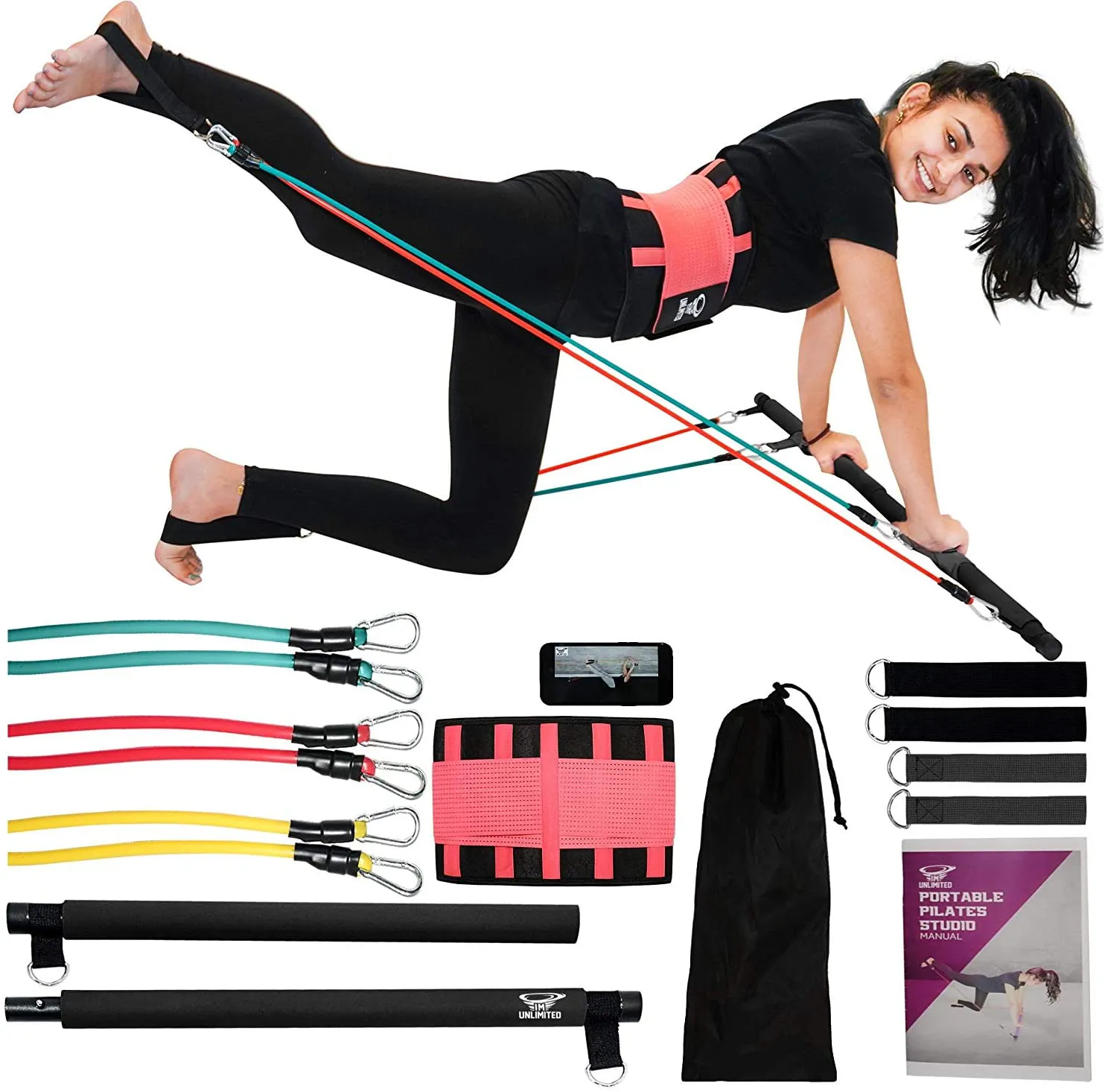IM UNLIMITED Pilates Bar Kit with Resistance Bands and Workout Video Portable, Exercise Equipment, Home Gym Strength Full Body Fitness Stick,Squat Yoga Muscle Toning Bar