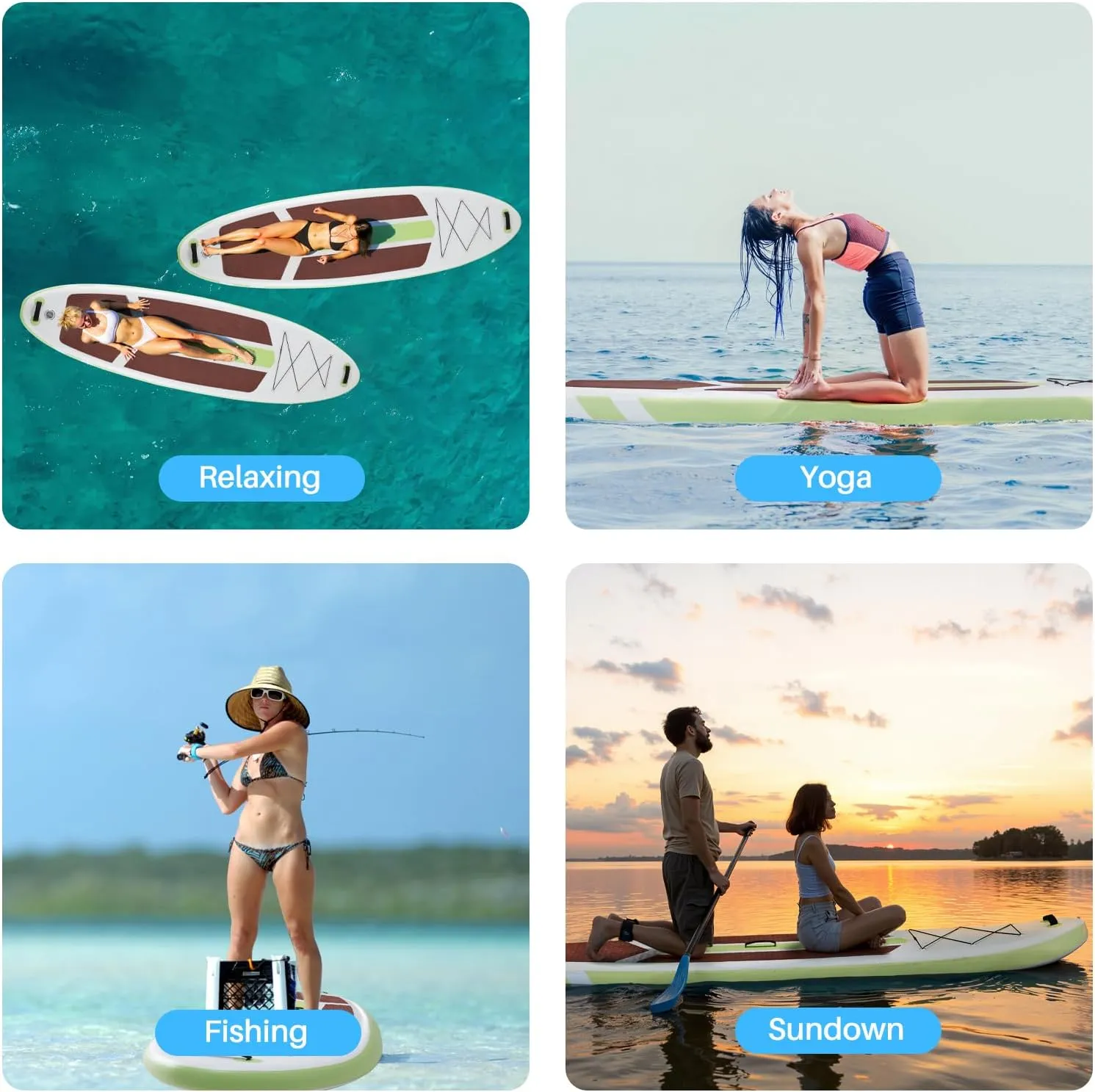 Inflatable Stand Up Paddle Board, 2 in 1 Extra Wide Non-Slip Stable Paddle Deck for Adults, Premium Paddleboard Accessories and Backpack, for Yoga, Fishing, Surfing