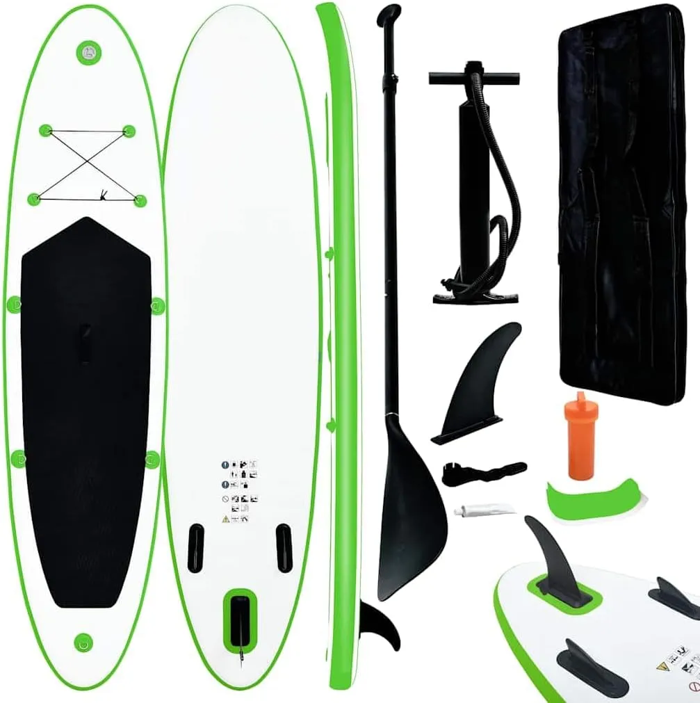 Inflatable Stand Up Paddleboard Set for Adventure and Relaxation, Durable and Stable, Includes Paddle, Pump, and Bag, Green and White