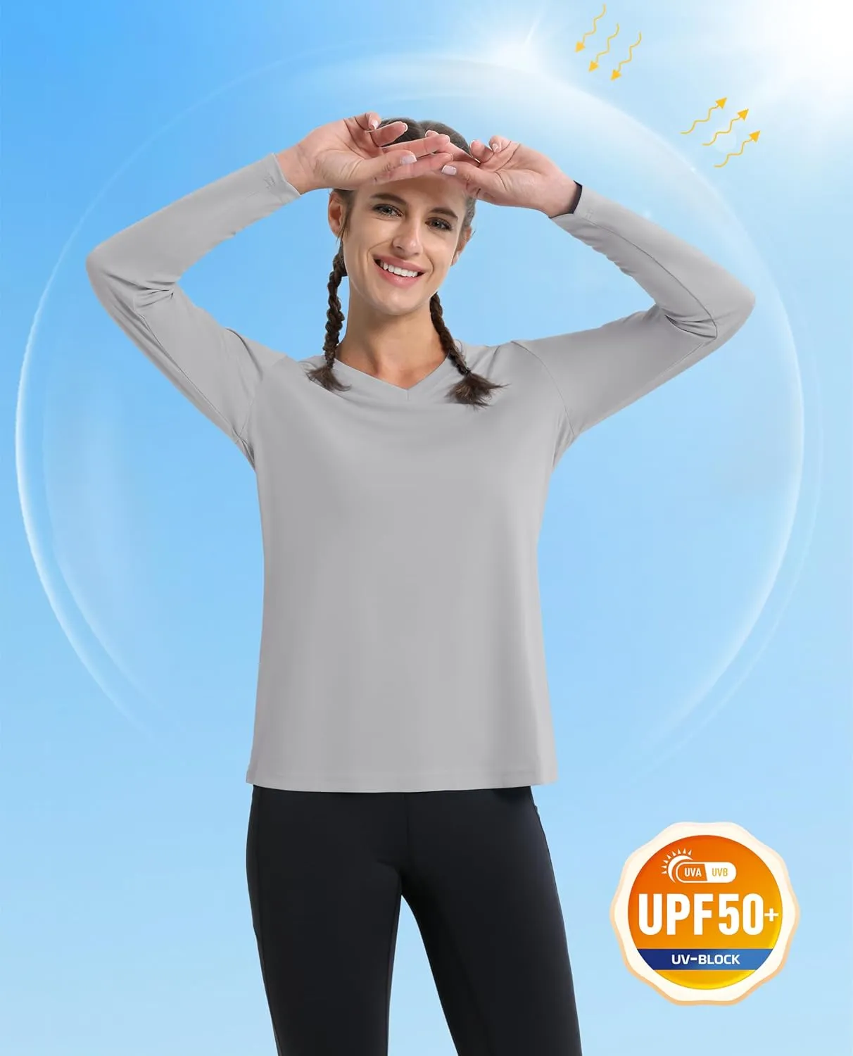 MAGCOMSEN SPF Shirts for Women Long Sleeve Workout Tops V-Neck UPF 50  UV Sun Shirt Quick Dry Performance Tees Swim Tops
