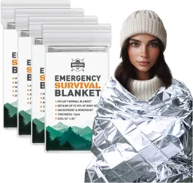 Monterra Emergency Blankets for Survival, 4 Pack, Mylar Foil Blankets, Thermal Space Blanket, Car Supplies, Camping Accessories, Hiking, Outdoor Gear and Equipment, Bug Out Bag.
