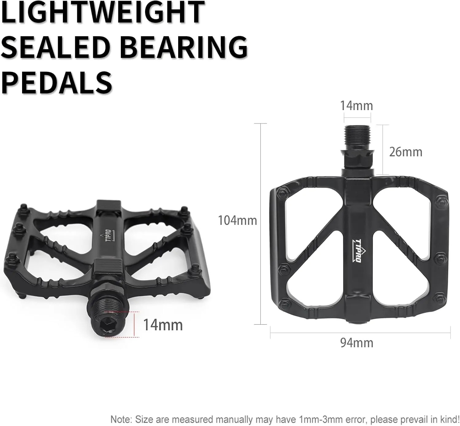Mountain Bike Pedals, 2 Sealed Bearings Lightweight Platform, Wide Paltform and Lightweight of Bicycle Pedals, for Road Mountain Bike