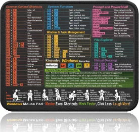 Mouse Pad for Windows Shortcuts  Small Window Cheat Sheet Desk Pad  11.8"x9.8" Portable Computer Mousepad  Gaming, Office, Waterproof, Non-Slip, Stitched Edges
