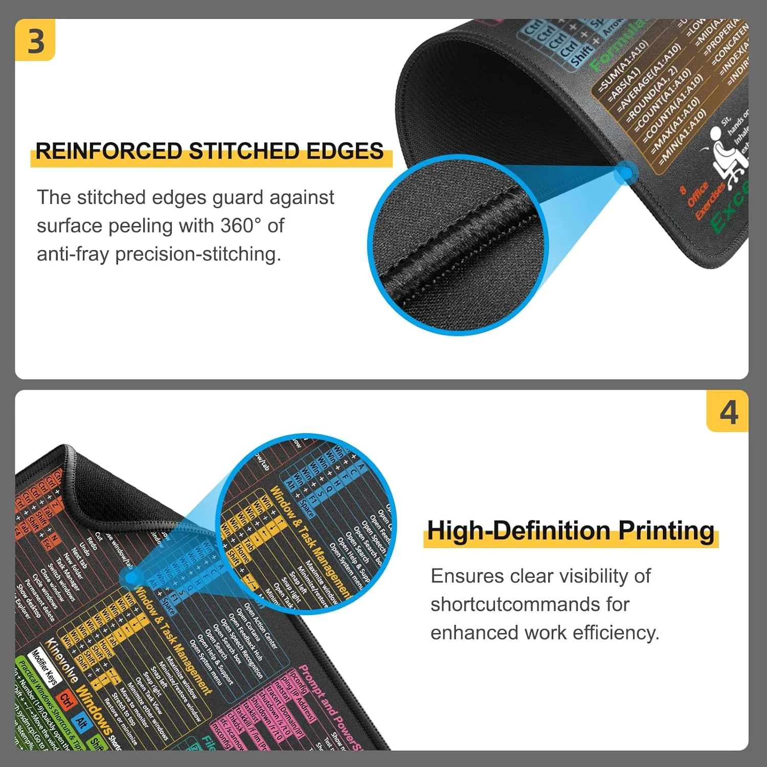 Mouse Pad for Windows Shortcuts  Small Window Cheat Sheet Desk Pad  11.8"x9.8" Portable Computer Mousepad  Gaming, Office, Waterproof, Non-Slip, Stitched Edges