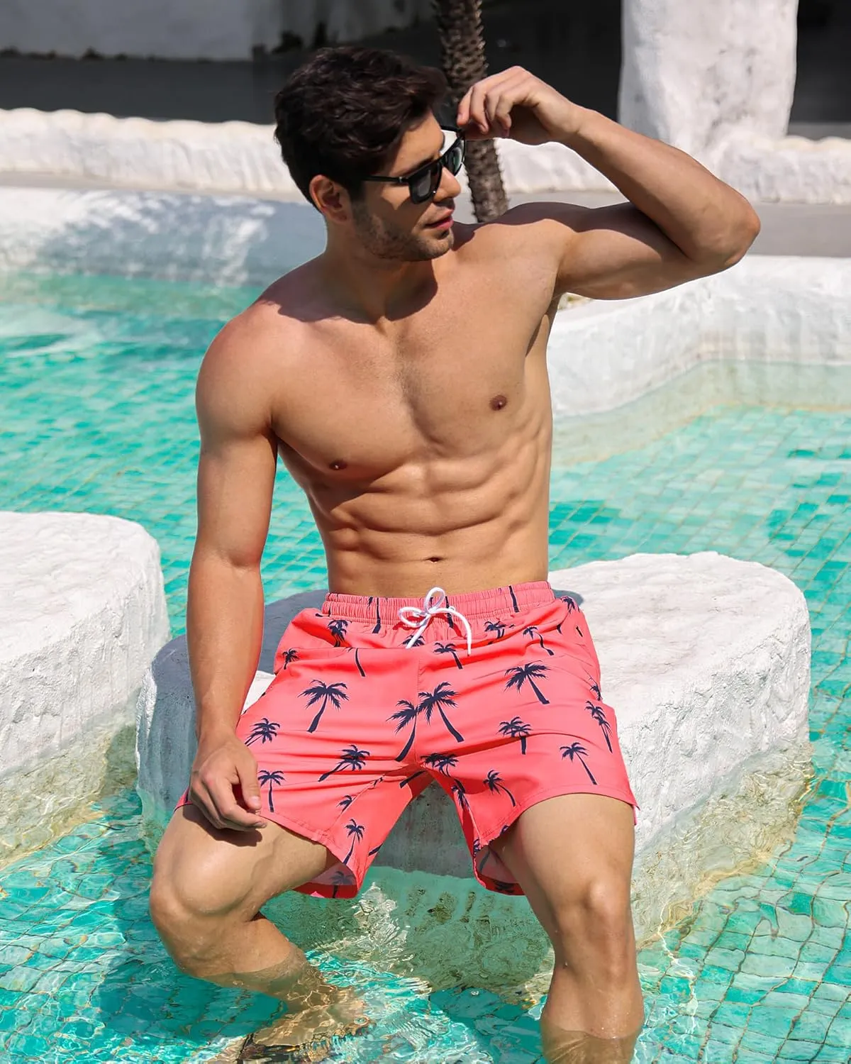 OlyPegic Men's Swim Trunks with Compression Liner Board Beach Shorts Quick Dry Swim Shorts Bathing Suits with Zipper Pock