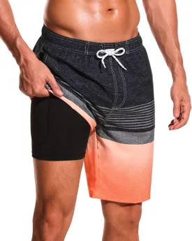 SILKWORLD Mens Swim Trunks with Compression Liner 9" Beach Board Shorts Men 2 in 1 Quick Dry Bathing Suit with Pockets