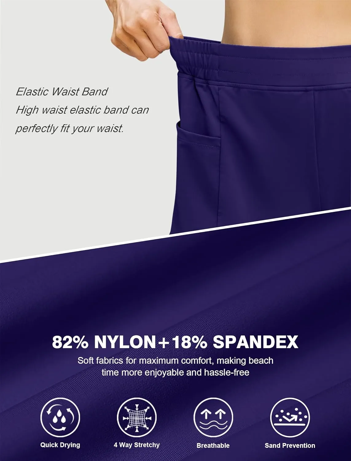 SILKWORLD Women's 5" Swim Board Shorts Quick Dry Elastic Beach Swimming Shorts for Women with Liner Pockets