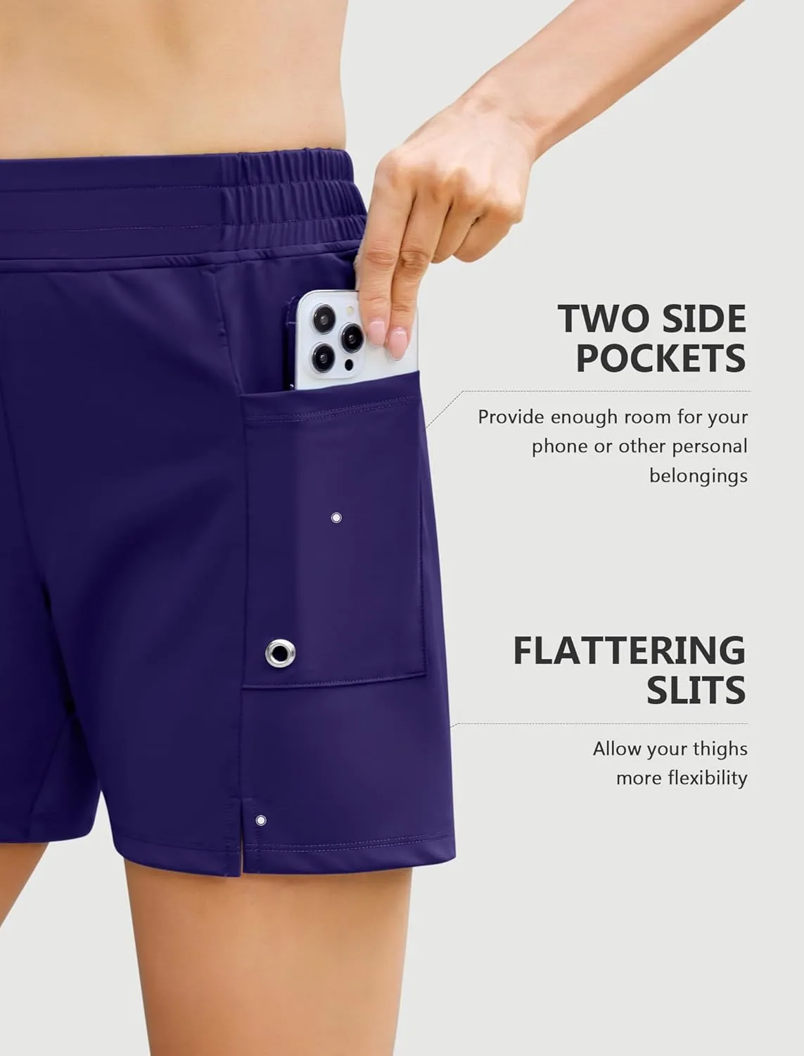 SILKWORLD Women's 5" Swim Board Shorts Quick Dry Elastic Beach Swimming Shorts for Women with Liner Pockets