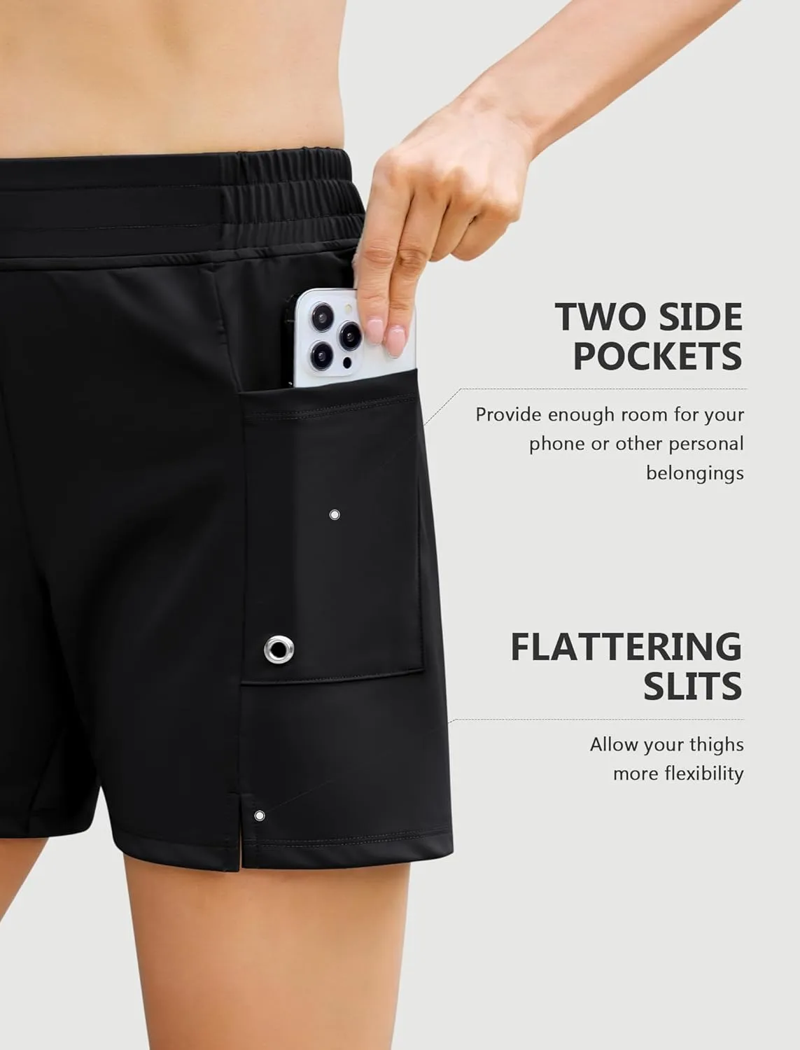 SILKWORLD Women's 5" Swim Board Shorts Quick Dry Elastic Beach Swimming Shorts for Women with Liner Pockets