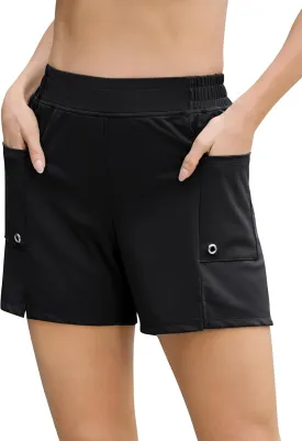 SILKWORLD Women's 5" Swim Board Shorts Quick Dry Elastic Beach Swimming Shorts for Women with Liner Pockets