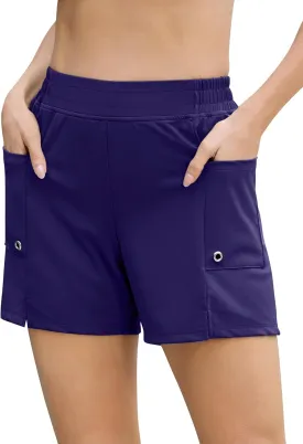 SILKWORLD Women's 5" Swim Board Shorts Quick Dry Elastic Beach Swimming Shorts for Women with Liner Pockets