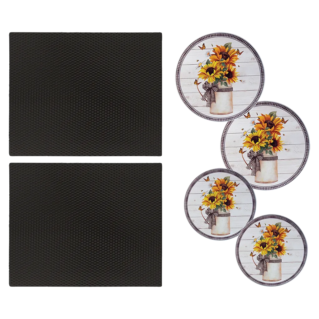 SM1417BLX25136 6-Piece Set: 2-Pack 14 x 17-Inch Black Matte Counter Mat and 4-Pack Garden Harvest Burner Covers