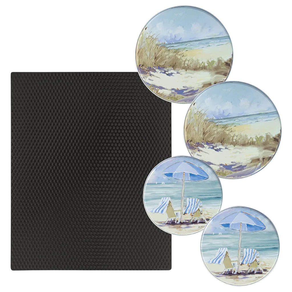 SM1720BL5138 5 Piece Set: 17 x 20-Inch Black Matte Counter Mat and 4-Pack Seaside Retreat Burner Covers