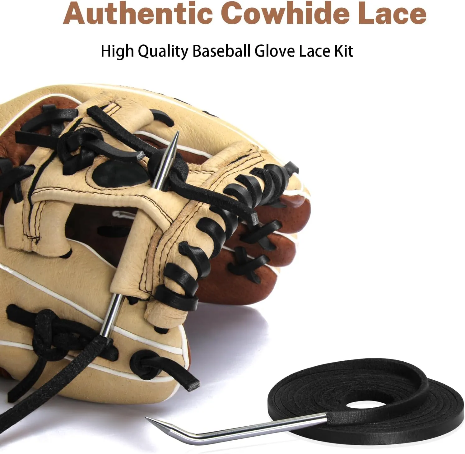 Softball Baseball Glove Lace, Mitt Lace Repair Kit Includes 2 Leather Laces and Lacing Needle for Catcher's Glove