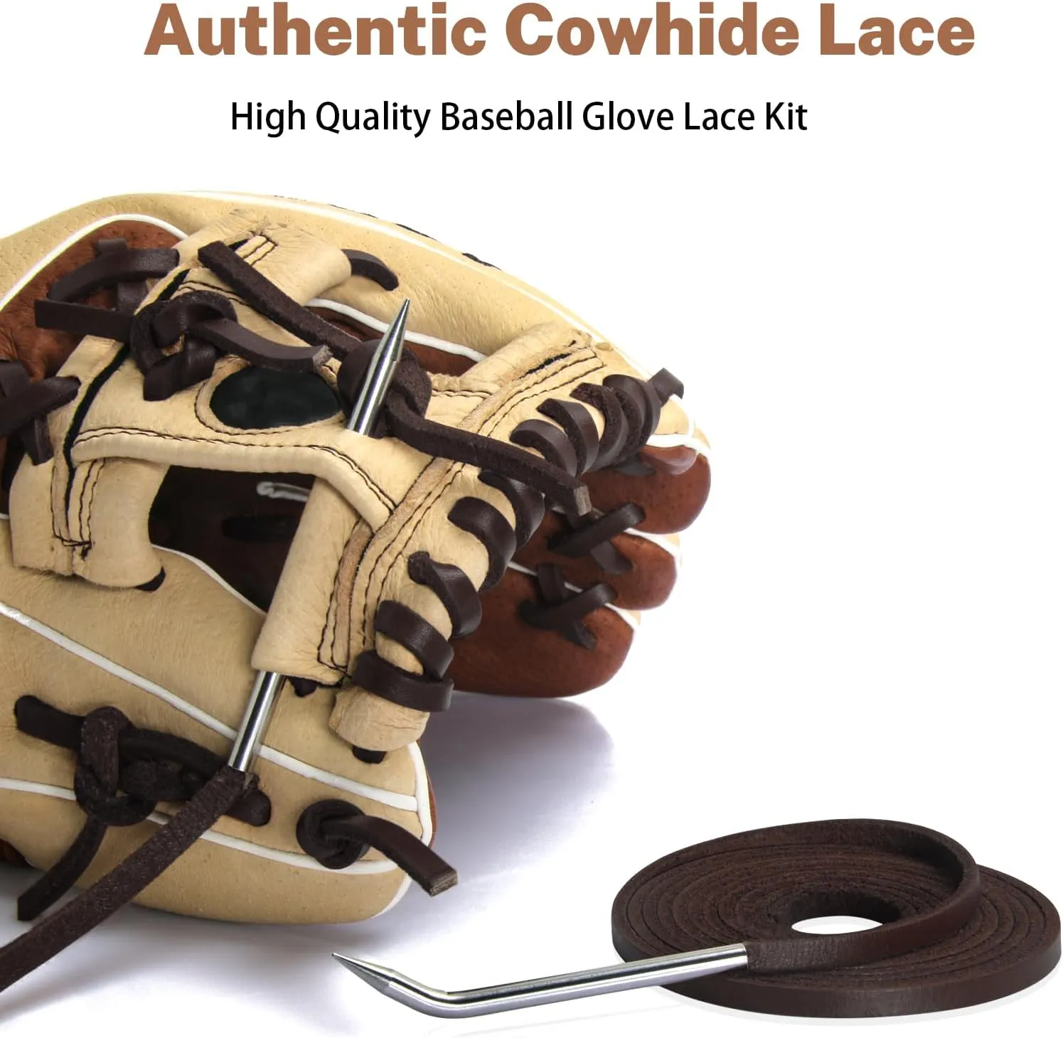 Softball Baseball Glove Lace, Mitt Lace Repair Kit Includes 2 Leather Laces and Lacing Needle for Catcher's Glove
