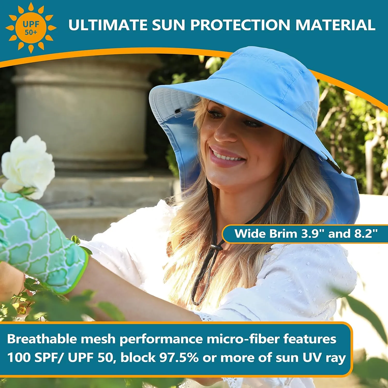 Solaris Sun Hat with Neck Flap, UPF 50 Sun Protection Lightweight Sun Cap for Men Women, Wide Brim Hat for Fishing Hiking