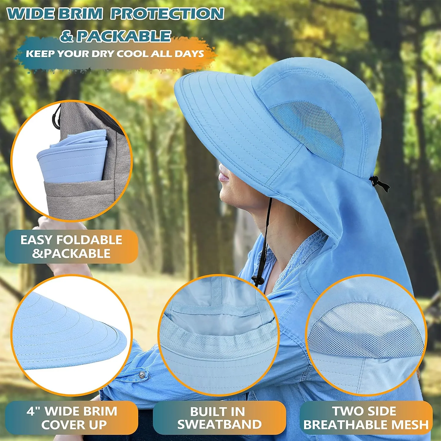 Solaris Sun Hat with Neck Flap, UPF 50 Sun Protection Lightweight Sun Cap for Men Women, Wide Brim Hat for Fishing Hiking