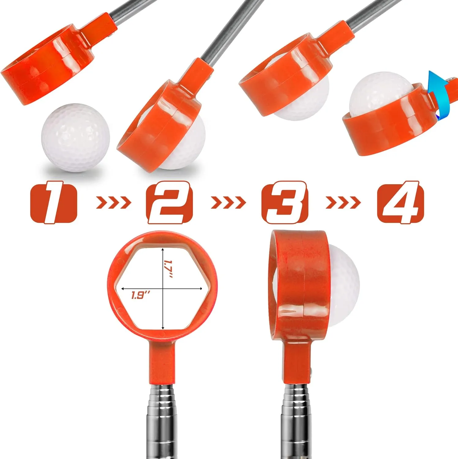 Stainless Golf Ball Retriever Telescopic, Unbreakable Head Retriever Tool for Water, Gift & Accessories for Golfers