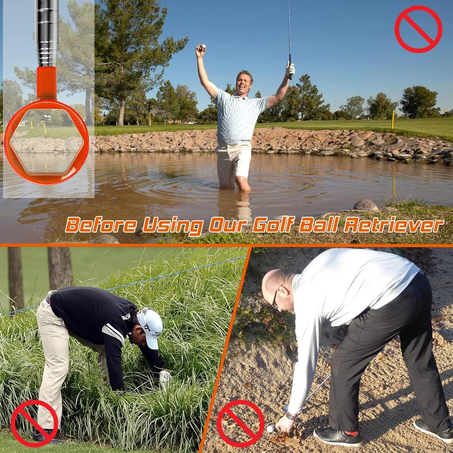 Stainless Golf Ball Retriever Telescopic, Unbreakable Head Retriever Tool for Water, Gift & Accessories for Golfers
