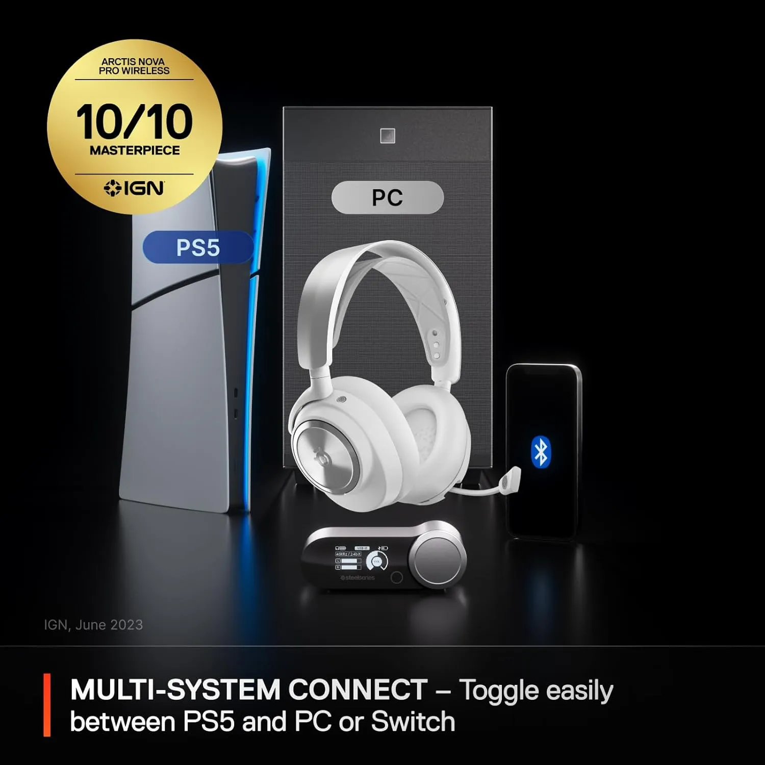 SteelSeries Arctis Nova Pro Wireless Multi-System Gaming Headset  Neodymium Magnetic Drivers  Active Noise Cancellation  2 Battery System  ClearCast Gen 2 Mic  PC, PS5, PS4, Switch, Mobile