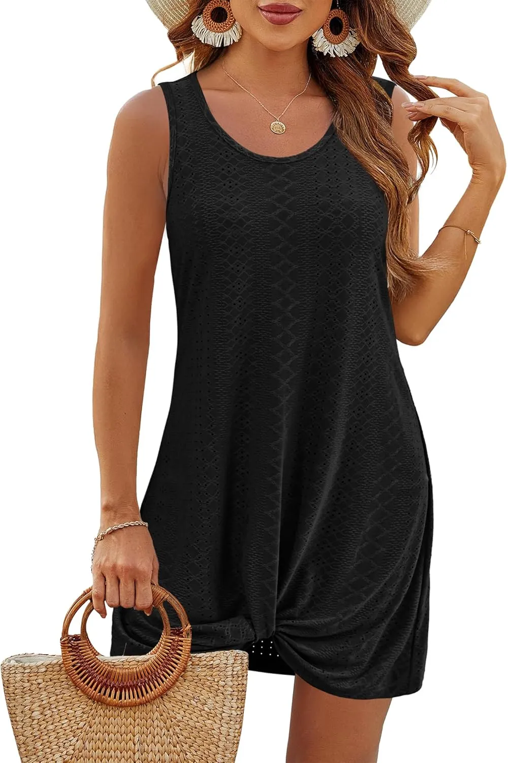 Swimsuit Coverup for Women 2025 Bathing Suit Beach Vacation Clothes for Women Crew Neck Twisted Summer Dress