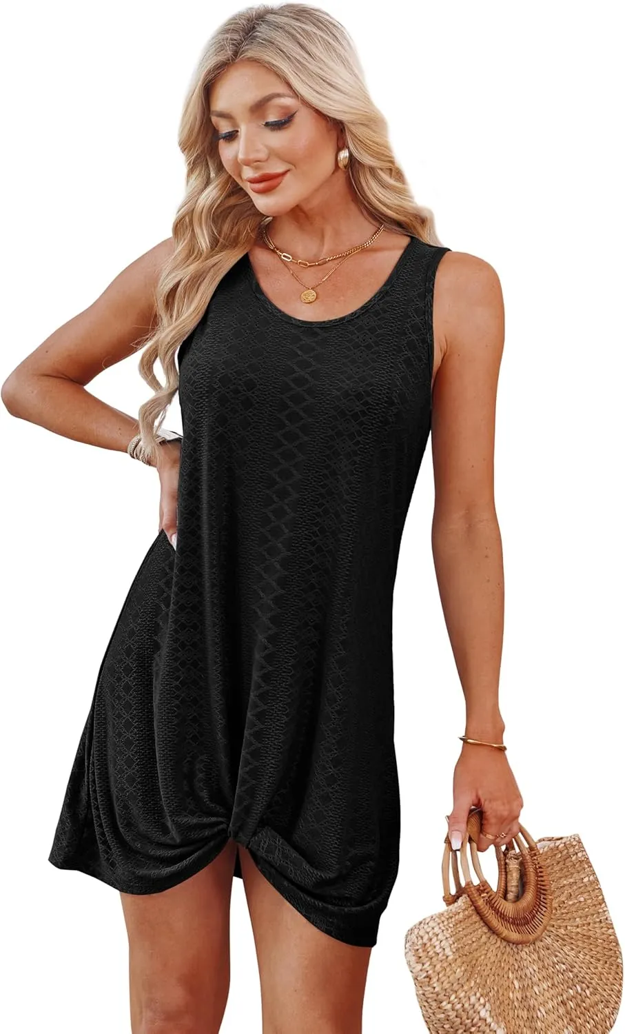 Swimsuit Coverup for Women 2025 Bathing Suit Beach Vacation Clothes for Women Crew Neck Twisted Summer Dress