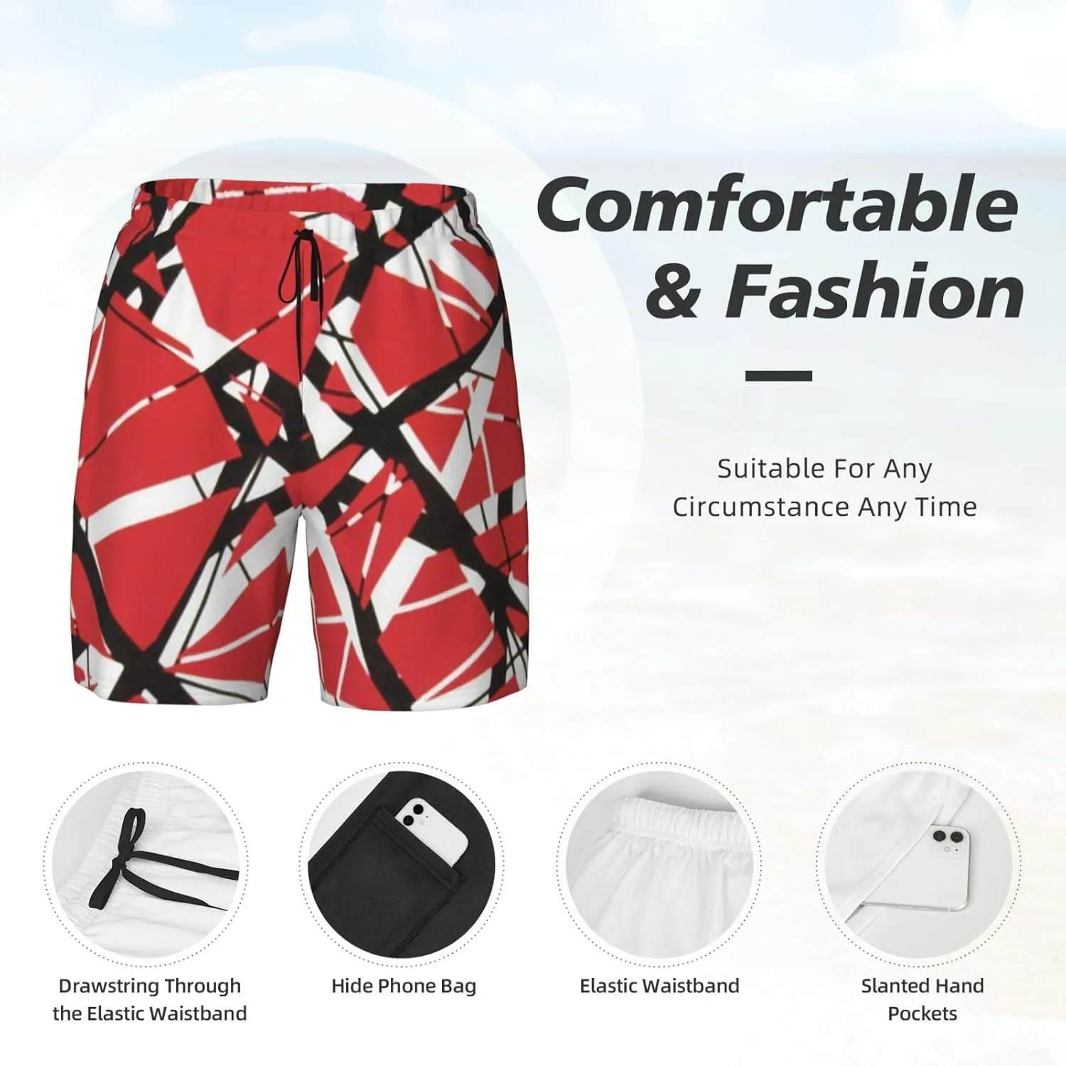 Teen Boys Lightweight Swim Trunks for Van.1986 Halen Beach Pants,Swimming Beach Shorts Bathing Suits with Pockets for