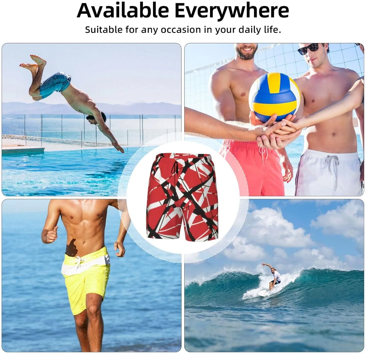 Teen Boys Lightweight Swim Trunks for Van.1986 Halen Beach Pants,Swimming Beach Shorts Bathing Suits with Pockets for