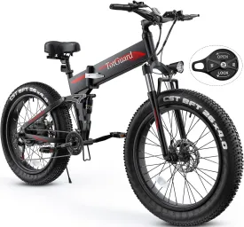 TotGuard Electric Bike, 26" x4.0 Fat Tire Electric Bike with 975W Peak Motor, 48V 10.4Ah Removable Battery, Foldable Ebike, 21.6MPH Electric Mountain Bike, Dual Shock Absorbers, 21 Speed