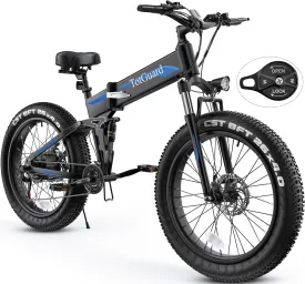 TotGuard Electric Bike, 26" x4.0 Fat Tire Electric Bike with 975W Peak Motor, 48V 10.4Ah Removable Battery, Foldable Ebike, 21.6MPH Electric Mountain Bike, Dual Shock Absorbers, 21 Speed